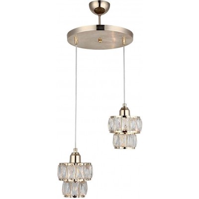 Lampe à suspension Façonner Sphérique 90×35 cm. 2 points lumineux Salle, salle à manger et chambre. Cristal et Métal. Couleur dorée
