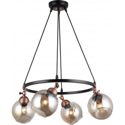 362,95 € Free Shipping | Hanging lamp Round Shape 90×46 cm. 4 points of light Dining room, bedroom and lobby. Crystal, Metal casting and Glass. Black Color