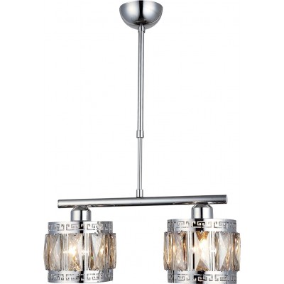 Lampe à suspension Façonner Cylindrique 80×43 cm. 2 points lumineux Salle, salle à manger et chambre. Cristal et Métal. Couleur chromé