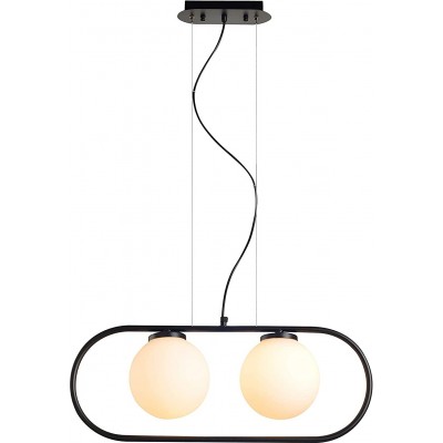 Lâmpada pendurada Forma Redondo 140×60 cm. 2 pontos de luz Sala de estar, sala de jantar e salão. Aço e Vidro. Cor preto