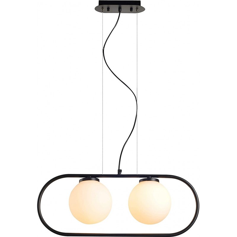 321,95 € Free Shipping | Hanging lamp Round Shape 140×60 cm. 2 points of light Living room, dining room and lobby. Steel and Glass. Black Color