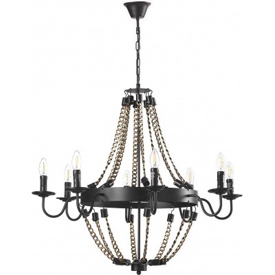 279,95 € Free Shipping | Chandelier 6W Round Shape 68×68 cm. 8 points of light. Ceiling fastening by means of chains Dining room, bedroom and lobby. Industrial Style. Metal casting. Black Color