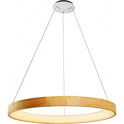 516,95 € Free Shipping | Hanging lamp 54W 3000K Warm light. Round Shape 150×78 cm. LED Living room, bedroom and lobby. Rustic Style. Aluminum and Wood. Brown Color