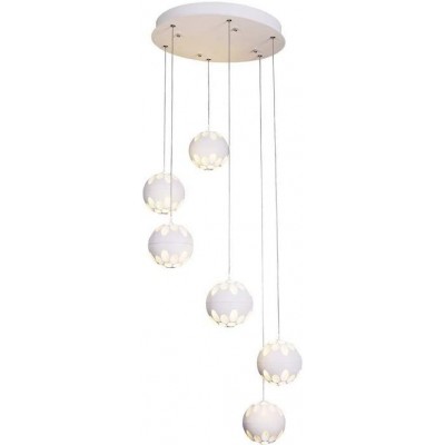 Lámpara colgante 42W Forma Esférica 100×40 cm. 6 puntos de luz LED Salón, comedor y dormitorio. Estilo moderno. Aluminio. Color blanco
