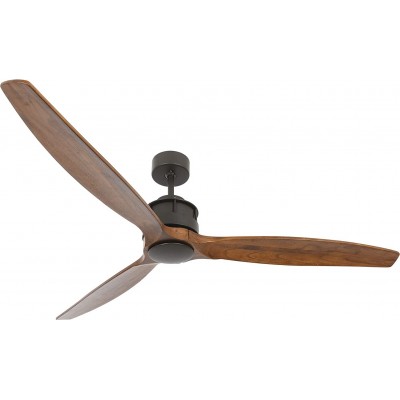 609,95 € Free Shipping | Ceiling fan 36W 152×152 cm. 3 vanes-blades. Remote control Stainless steel and wood. Brown Color