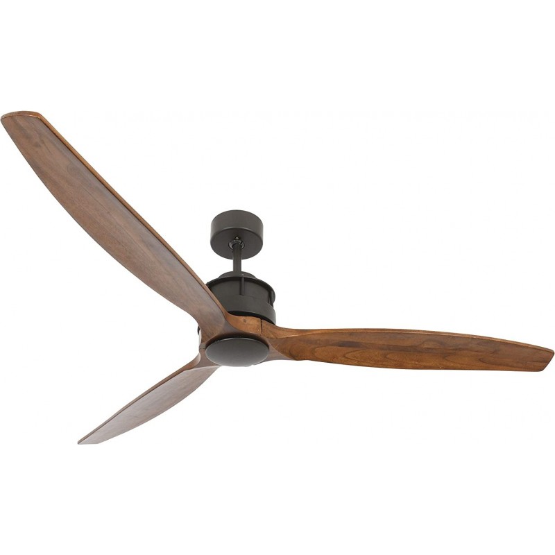 639,95 € Free Shipping | Ceiling fan 36W 152×152 cm. 3 vanes-blades. Remote control Living room, bedroom and lobby. Modern Style. Stainless steel and Wood. Brown Color