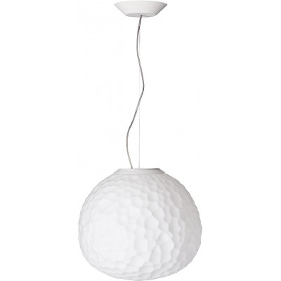 Lámpara colgante 150W Forma Esférica 50×46 cm. Comedor, dormitorio y vestíbulo. Metal y Vidrio. Color blanco
