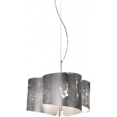 Hanging lamp 70W Cylindrical Shape 46×46 cm. Living room, bedroom and lobby. Modern Style. Metal casting, Paper and Glass. Silver Color