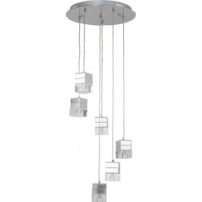 Hanging lamp 175W 120×45 cm. 6 spotlights Living room, dining room and bedroom. Modern Style. Crystal, PMMA and Metal casting. Plated chrome Color