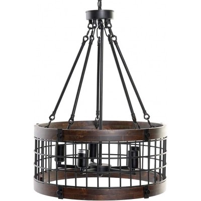 Подвесной светильник Цилиндрический Форма 65×50 cm. Структура клетки Гостинная, столовая и лобби. Металл и Древесина. Чернить Цвет