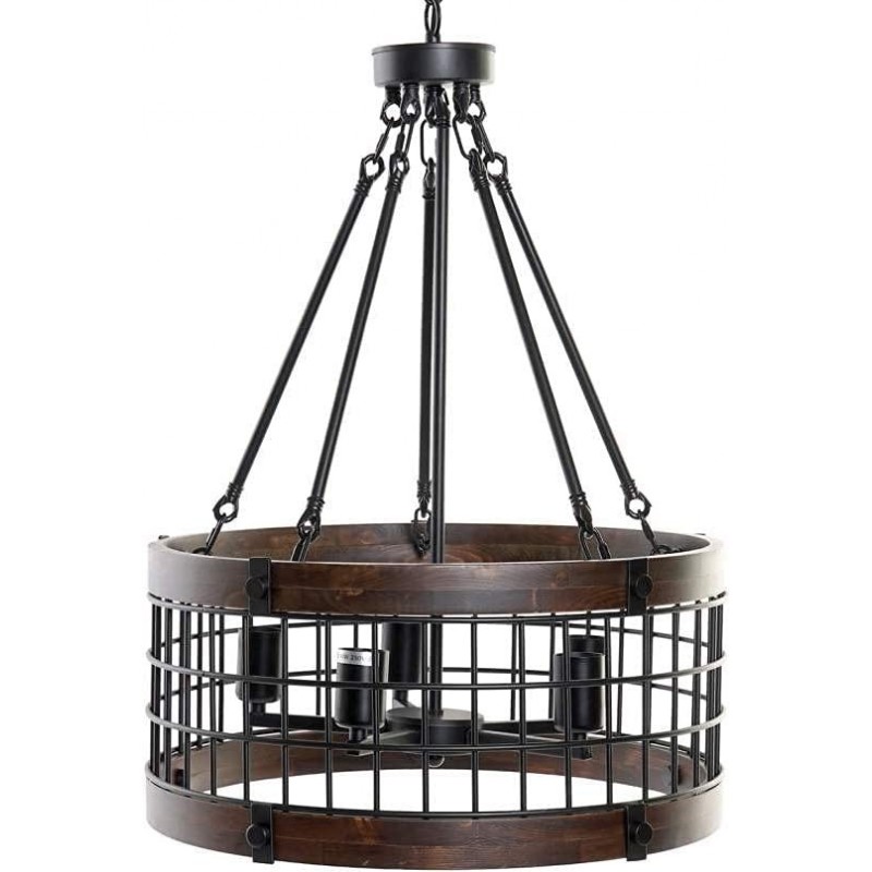 244,95 € Free Shipping | Hanging lamp Cylindrical Shape 65×50 cm. Cage structure Living room, dining room and lobby. Metal casting and Wood. Black Color