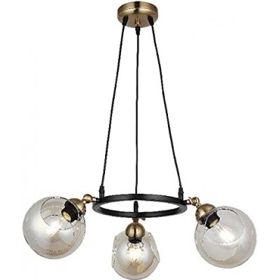 Lámpara colgante 40W Forma Esférica 100×42 cm. 3 puntos de luz Salón, comedor y dormitorio. Cristal, Metal y Vidrio. Color dorado