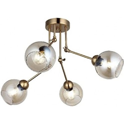 232,95 € Free Shipping | Ceiling lamp 40W Spherical Shape 69×69 cm. 4 adjustable light points Living room, dining room and bedroom. Metal casting and Glass. Golden Color
