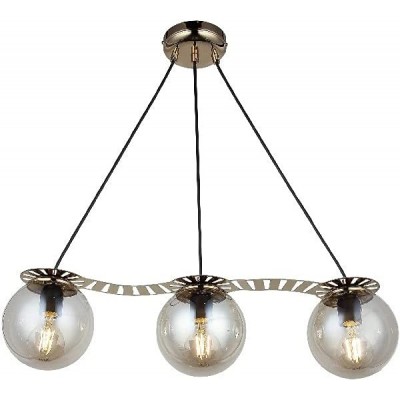Lampe à suspension 40W Façonner Sphérique 95×64 cm. 3 points de lumière Salle, salle à manger et chambre. Métal et Verre. Couleur dorée