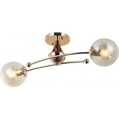 Ceiling lamp 40W Spherical Shape 69×28 cm. 2 points of light Living room, dining room and lobby. Metal casting and Glass. Golden Color