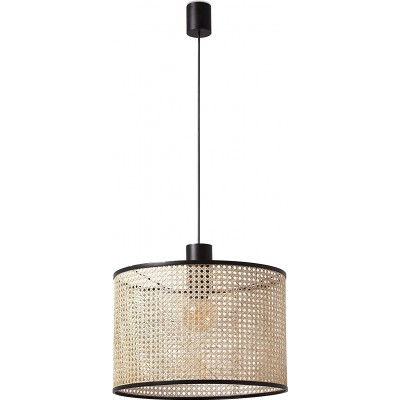 192,95 € Free Shipping | Hanging lamp 15W Cylindrical Shape Ø 45 cm. Living room, dining room and bedroom. Steel and Rattan. Black Color