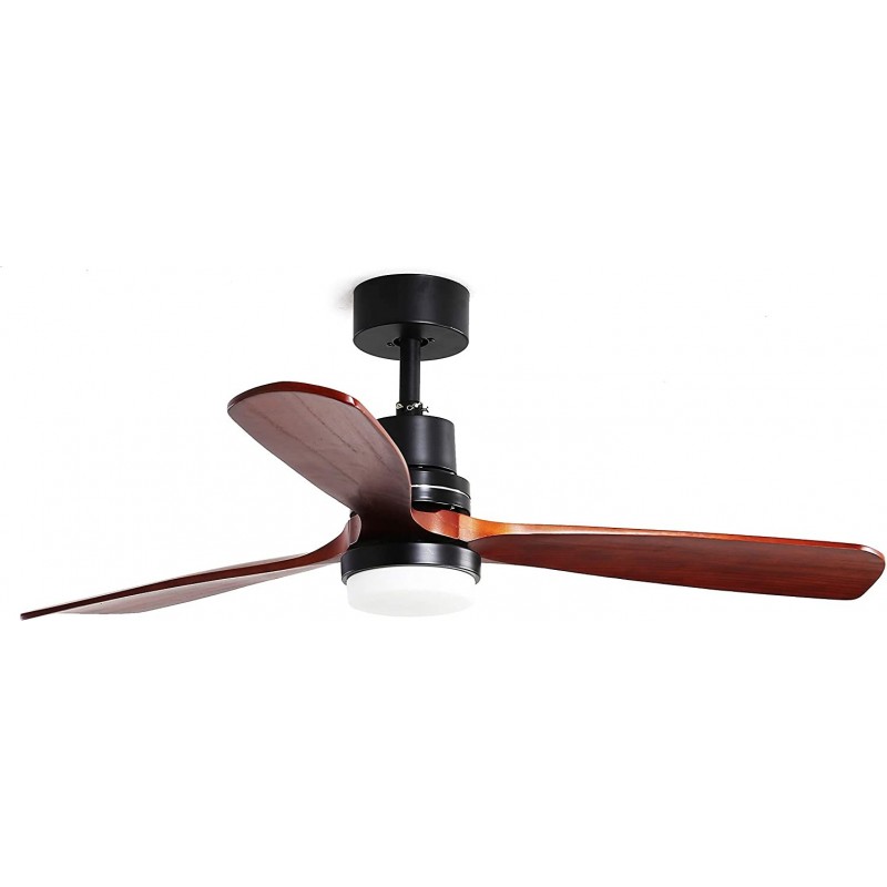 386,95 € Free Shipping | Ceiling fan with light 55×22 cm. 3 vanes-blades. LED lighting Living room, bedroom and lobby. Modern Style. Metal casting, Wood and Glass. Brown Color