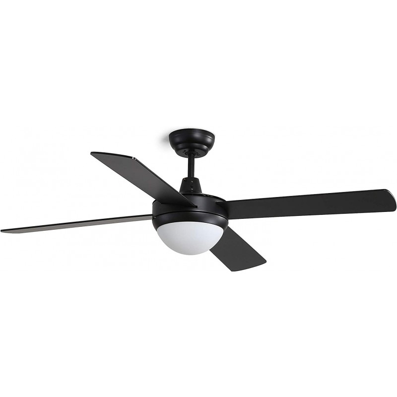 284,95 € Free Shipping | Ceiling fan with light 55×22 cm. 4 blades-blades Living room, dining room and bedroom. Metal casting, Wood and Glass. Black Color