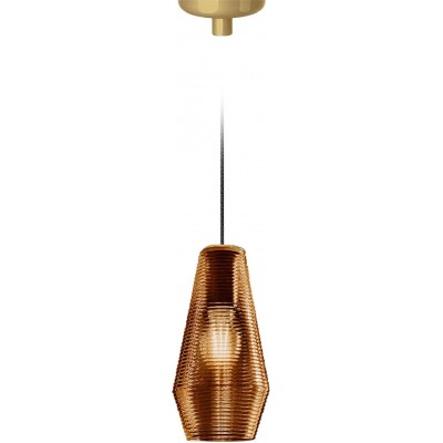 Lampada a sospensione Forma Cilindrica 40×22 cm. Soggiorno, sala da pranzo e camera da letto. Cristallo e Bicchiere. Colore d'oro