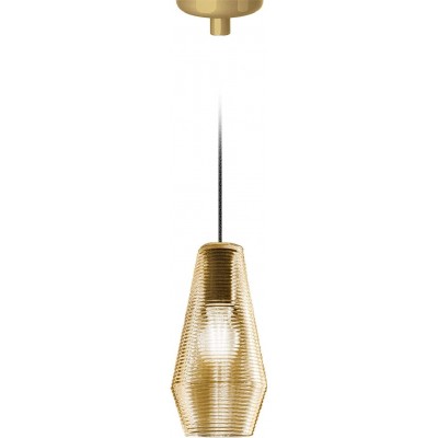 Lampada a sospensione Forma Cilindrica 40×22 cm. Soggiorno, sala da pranzo e atrio. Cristallo e Bicchiere. Colore d'oro