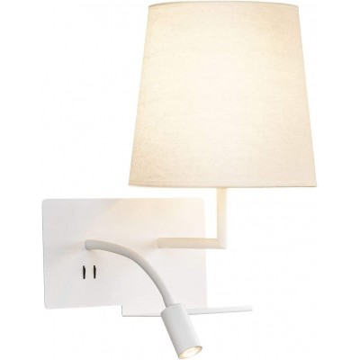 254,95 € Envío gratis | Aplique de pared interior 40W 3000K Luz cálida. 40×32 cm. Luz LED auxiliar para lectura Aluminio y textil. Color blanco