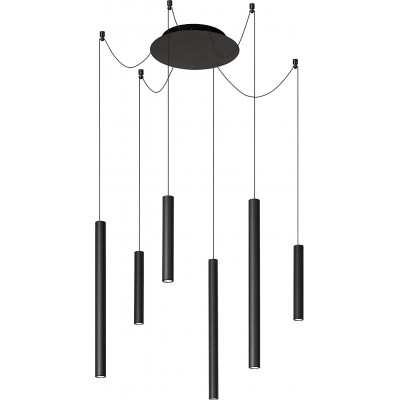 Lampadario 24W Forma Cilindrica 150×125 cm. 6 faretti Soggiorno, camera da letto e atrio. Stile moderno. Alluminio. Colore nero