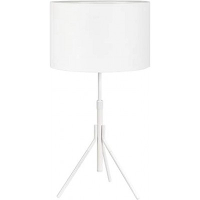 Lâmpada de mesa 60W Forma Cilíndrica 67×33 cm. Tripé de aperto Sala de jantar, quarto e salão. Metais e Têxtil. Cor branco