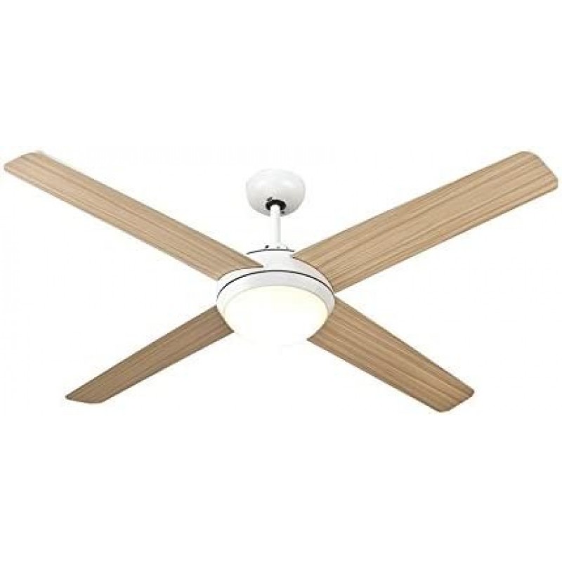 271,95 € Free Shipping | Ceiling fan with light 22W 132×132 cm. 4 vanes-blades. LED lighting. Remote control Metal casting and wood. Brown Color