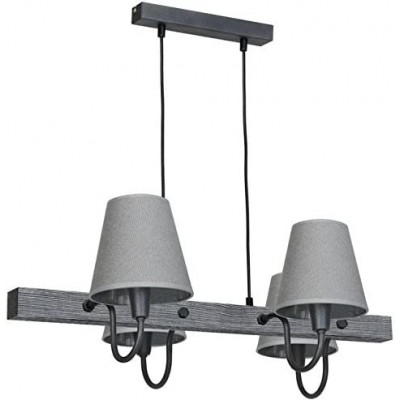 Lámpara colgante 40W Forma Cónica 85×72 cm. 4 puntos de luz Salón, comedor y dormitorio. Metal, Madera y Textil. Color gris