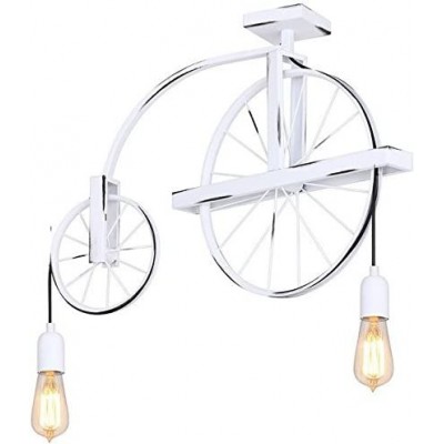Lámpara colgante 64×55 cm. 2 puntos de luz LED. Altura regulable mediante sistema de poleas. Diseño con forma de bicicleta Salón, comedor y dormitorio. Metal. Color blanco