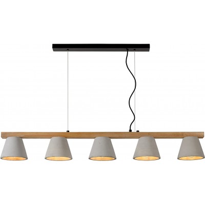 Hanging lamp 200W Conical Shape 130×110 cm. 5 spotlights Dining room, bedroom and lobby. Modern Style. Wood. Gray Color