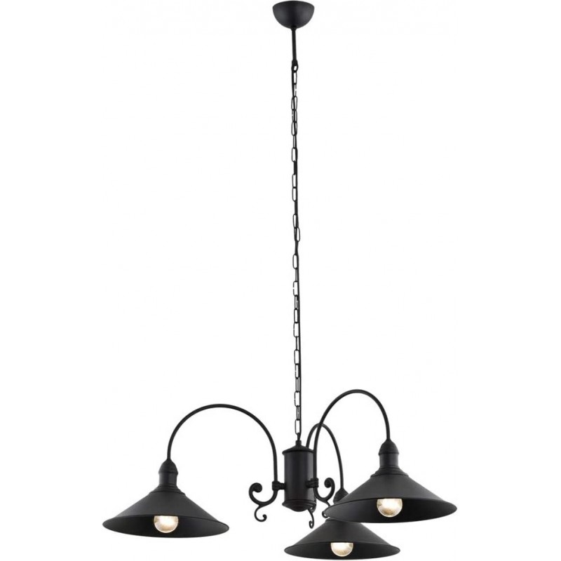 211,95 € Free Shipping | Chandelier Conical Shape 130×90 cm. 3 points of light Living room, bedroom and lobby. Modern Style. Steel. Black Color