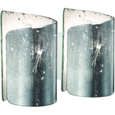 311,95 € Free Shipping | Indoor wall light 70W Cylindrical Shape 34×25 cm. Living room, dining room and lobby. Modern Style. Metal casting and Glass. Silver Color