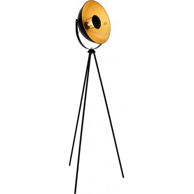 Lámpara de pie 60W Forma Redonda Ø 34 cm. Trípode de sujeción Salón, comedor y dormitorio. Estilo retro, vintage e industrial. Metal. Color negro