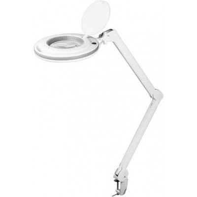 Lâmpada técnica Forma Redondo 84×84 cm. Lupa com iluminação LED. Fixação de mesa com clipe Sala de estar, sala de jantar e quarto. Cor branco