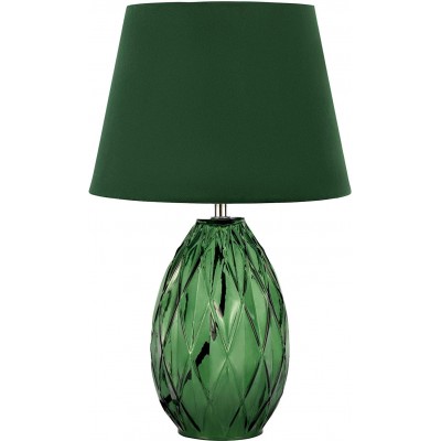 89,95 € Free Shipping | Table lamp 40W Conical Shape 41×25 cm. Dining room, bedroom and lobby. Modern Style. Crystal, Textile and Glass. Green Color