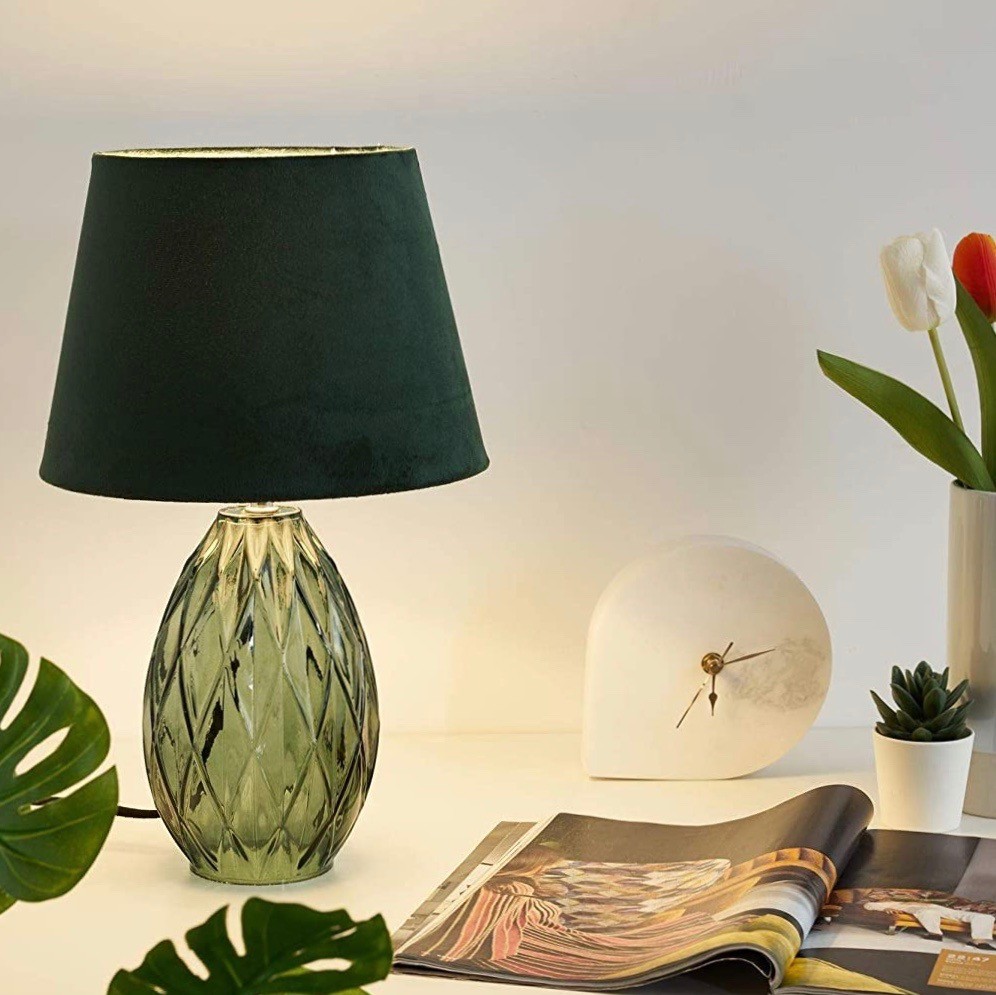 86,95 € Free Shipping | Table lamp 40W 41×25 cm. Crystal, textile and glass. Green Color