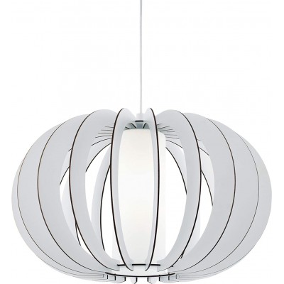 Lámpara colgante Eglo 60W Forma Esférica 150×50 cm. Salón, comedor y dormitorio. Estilo diseño. Acero, Cristal y Madera. Color blanco