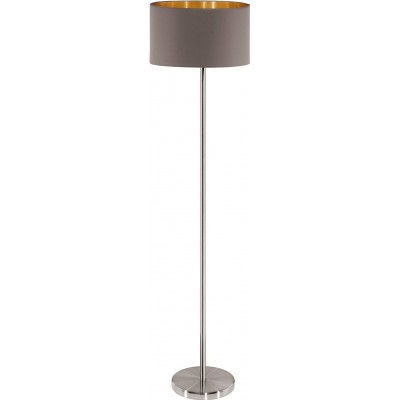 Lámpara de pie Eglo 60W Forma Cilíndrica 151×38 cm. Interruptor de pie Comedor, dormitorio y vestíbulo. Estilo moderno. Acero, Textil y Metal Niquelado. Color níquel