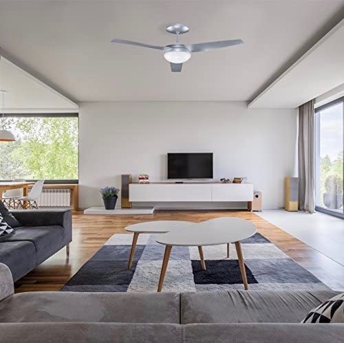 128,95 € Free Shipping | Ceiling fan with light 13W 107×107 cm. 3 vanes-blades. Remote control Metal casting. Gray Color