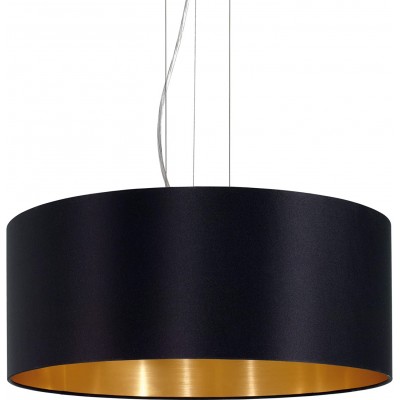 Lâmpada pendurada Eglo 60W Forma Cilíndrica Ø 53 cm. Cozinha, sala de jantar e quarto. Aço e Têxtil. Cor preto