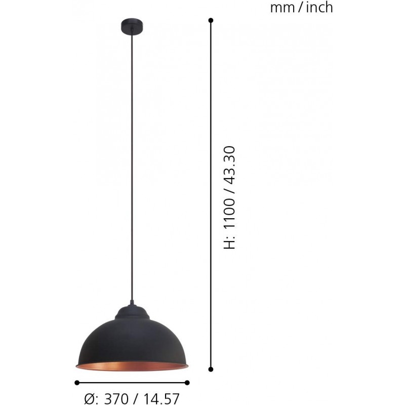 84,95 € Free Shipping | Hanging lamp Eglo 60W Spherical Shape Ø 37 cm. Living room, bedroom and lobby. Retro and vintage Style. Steel. Black Color