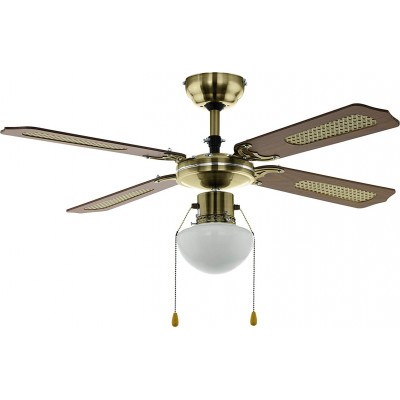121,95 € Free Shipping | Ceiling fan with light Eglo 60W Round Shape 107×107 cm. 4 blades-blades. Summer and winter function. chain breaker Living room and office. Modern Style. Metal casting and Wood. Golden Color