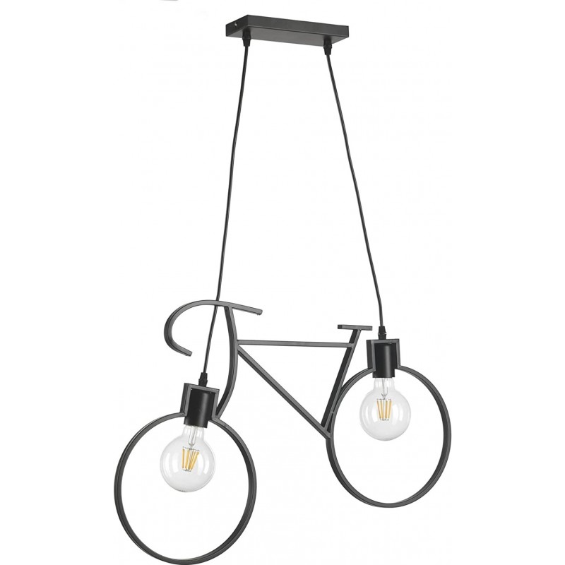 61,95 € Free Shipping | Hanging lamp 125×67 cm. 2 points of light. Bicycle shaped design Living room, dining room and lobby. Metal casting. Black Color