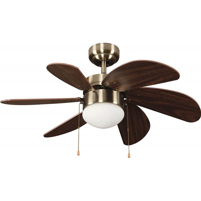 88,95 € Free Shipping | Ceiling fan with light 15W 76×76 cm. 6 reversible blades-blades. chain breaker Living room, dining room and lobby. Modern Style. Metal casting. Brown Color