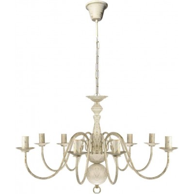 Lámpara de araña 40W 31×20 cm. 8 puntos de luz Salón, comedor y dormitorio. Estilo vintage. Metal. Color blanco