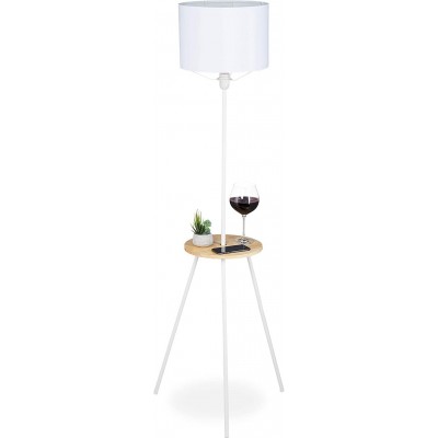 Floor lamp Cylindrical Shape 158×52 cm. Clamping tripod. slide tray Living room, dining room and lobby. Modern Style. Metal casting, Wood and Textile. White Color