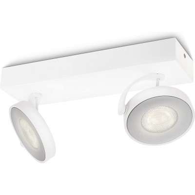 Foco para interior Philips 4W 2700K Luz muy cálida. Forma Redonda 26×9 cm. Doble foco LED orientable Dormitorio. Aluminio. Color blanco