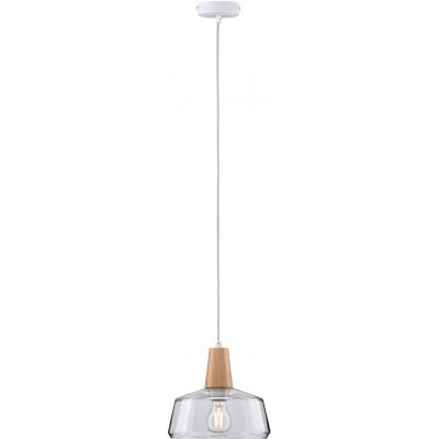 Lámpara colgante 20W Forma Cilíndrica 110×24 cm. Salón, comedor y dormitorio. Cristal y Madera. Color marrón