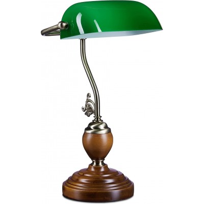 Lampada de escritorio 40W 43×16 cm. Sala de estar, quarto e salão. Estilo retro. Madeira e Vidro. Cor verde